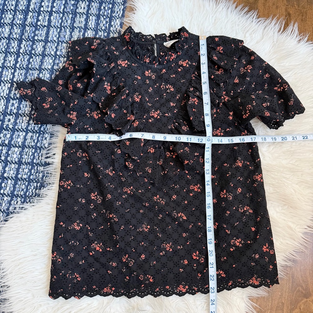 Ulla Johnson Choux Top Black floral ruffle eyelet blouse short sleeve - Picture 9 of 11
